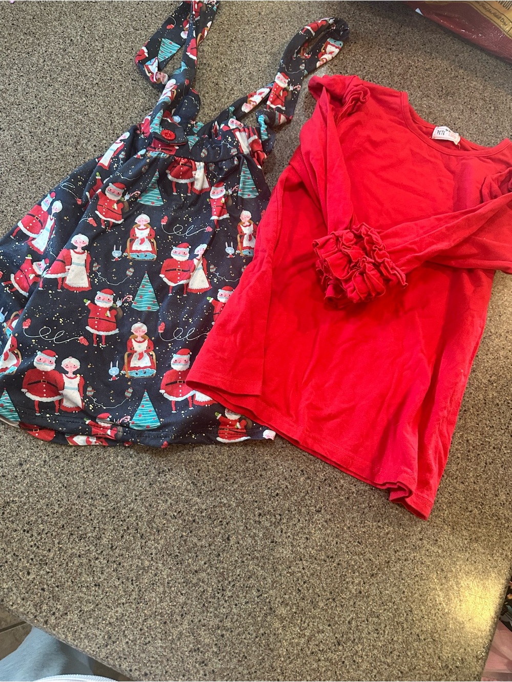Girls Holiday Santa Print Tunic + Red Long Sleeve Top